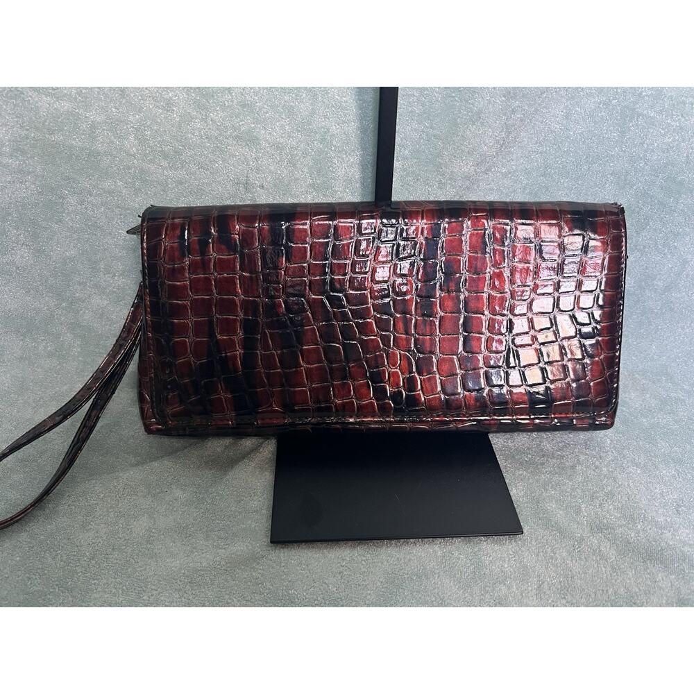 Vintage Y2K Kate Laundry Red Black Faux Alligator Croc Clutch Purse Bag